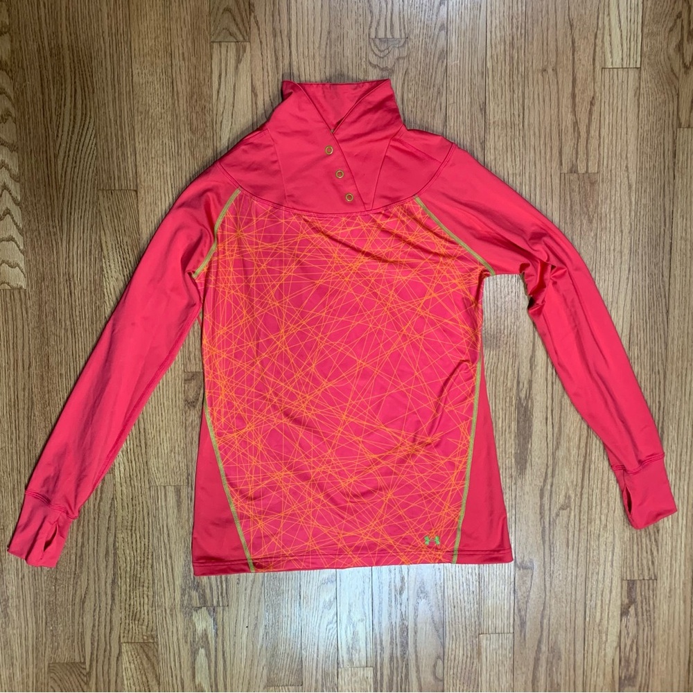 Under Armour Long Sleeve Base Layer Coldgear Pink Orange Green Turtleneck Top